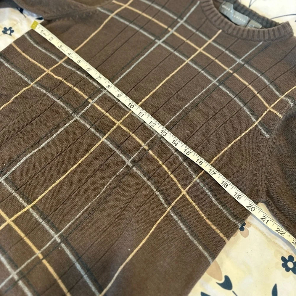 VTG 90s Oscar de la Renta Brown Grandpacore Plaid Pullover Crew Neck Sweater.